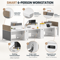 Poste de travail ouvert pour employés, 6 places, avec armoires verrouillables et alimentation électrique intégrée, pour les bureaux des équipes d'entreprise