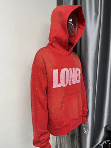 Custom Heavyweight 100% algodón Terry Hoodies para hombre Sun Faded Pattern & Rhinestones Pullover Hooded Autumn - Product Image 5