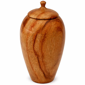 Urna de Madera Tallada a Mano con Elegante Cuerpo Curvo, Grano Natural Rico y Tapa con Perilla Pequeña para Uso Conmemorativo - Product Image 1