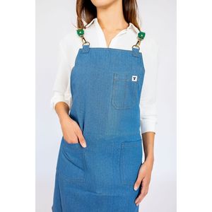 Tablier de travail en coton denim délavé vert pour baristas, serveurs, cuisine réutilisable, idéal pour restaurants et services alimentaires - Product Image 5