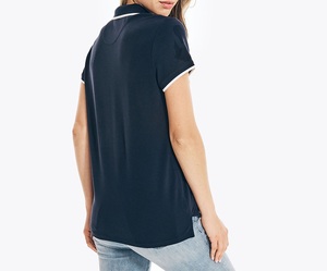 Polo de Manga Corta Azul Marino para Mujer, Color Sólido, Tejido de Punto, Casual, Transpirable, Largo Regular - Product Image 4