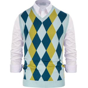 Wholesale Argyle Sleeve Less V Neck Sweater High Quality Hand Knitted <b>Pullover</b> Quick Dry Custom Logo Solid Design <b>Men's</b> Sweater - Product Image 5