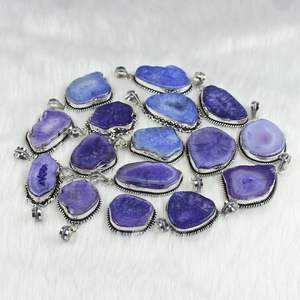 Púrpura Solar cuarzo rebanada colgante collar bisel ajuste incrustaciones tecnología niñas venta al por mayor joyería suministro regalo para mujeres - Product Image 3