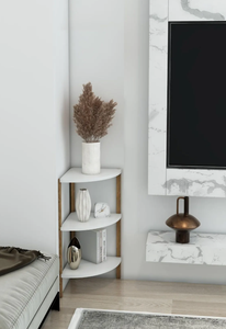 3-Tier Triangle Wooden Shelf <b>Unit</b> Corner <b>Storage</b> Shelf <b>for</b> Bathroom & Living Room - Product Image 3