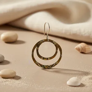 Pendientes de Aro Circulares de Latón Estilo Bohemio Hechos a Mano para Mujer, Joyería de Moda - Product Image 1