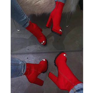 Botas de Plataforma Rojas Sexys de Otoño con Tacón Alto, Cierre de Cremallera y Función de Aumento de Altura - Product Image 5