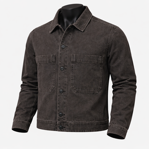 Chaqueta de Mezclilla Negra para Hombre de Alta Calidad, Estilo Casual, con Botones, para Trabajo, OEM, Personalizada, al por Mayor - Product Image 3