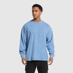 Haute qualité lavé à l'acide personnalisé Streetwear hommes T-Shirt nouveau graphique à manches longues Design Vintage coupe ample imprimé Jersey tissu - Product Image 1