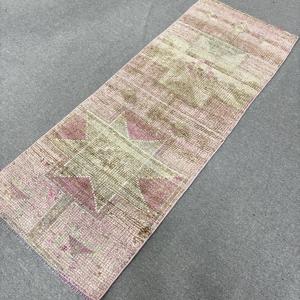 2.4x6.1 ft Runner Turkish Rug, Vintage Rug, Pink <b>Brown</b> Floral <b>Wool</b> Rug - Product Image 2