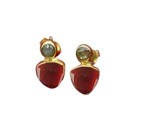 Garnet and Labradorite Gemstone Earring Gold Vermeil Double Stone Drop Jewelry Earring Wholesale Suppliers For Earring Jewelries