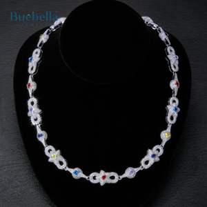 <b>Men's</b> 925 <b>Silver</b> 14K White Gold Plated 14mm Moissanite Diamond Iced out Colored eye Infinity Star Amulet <b>Chain</b> For <b>Men</b> - Product Image 3