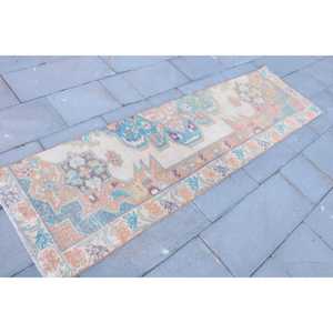Tapis de couloir vintage 2,1 x 7,5 pieds, tapis turc orange ombré - Product Image 3