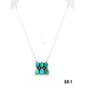 Collar Geométrico Estilo Suroeste con Turquesa Esmeralda y Plata de Ley, Tecnología de Incrustación con Engaste de Bisel - Product Image 1