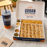 Boîtes à shawarma personnalisées avec logo, imprimées et enduites UV, avec fentes, de la marque PACK |   Emballage alimentaire jetable pour restaurants