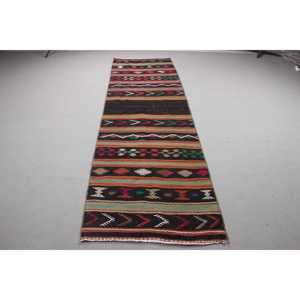 Vintage Turkish Rug, <b>Runner</b> 3x10,2 ft (91x311 cm) Rug, <b>Black</b> Southwestern Wool Rug - Product Image 1