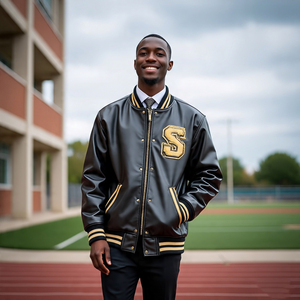 Fabrication Letterman Front Vestes en cuir de laine Vêtements d'extérieur pour hommes Manteau Letterman en cuir de mouton de motocyclette pour hommes - Product Image 5