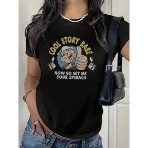 Women's Leisure T-Shirt for Spring/Summer One-Color Standard Printed Top Made in China - Product Image 1