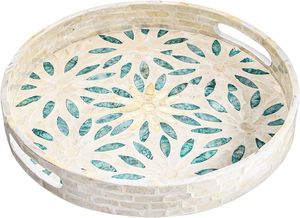 Bandeja con incrustaciones de fregona con nácar bandeja decorativa de madera para sala de estar dormitorio y cocina elegante decoración del hogar bandeja de servicio - Product Image 4