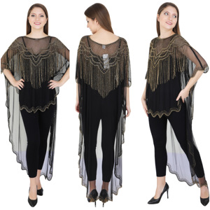 Dubai Phụ Nữ Quần Áo Trong Suốt Net Vải Bãi Biển Bìa up Đảng Mặc Poncho nhún vai Cardigan Áo Phong Cách Ăn Mặc Tay Thủ Công Làm Việc - Product Image 6