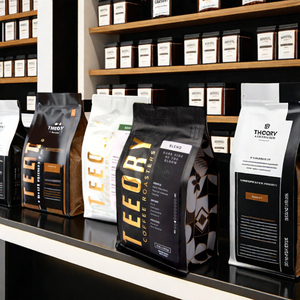 Tại gói túi cà phê phẳng tùy chỉnh lá vàng 12oz 16oz 5lb 250g 500g 1kg túi Cà phê lá đen mờ có van và dây kéo - Product Image 1