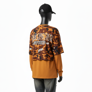 Chemise en coton double couche pour femmes, extérieur et intérieur, camouflage marron, panneaux de couleur contrastée, logo imprimé sur écran personnalisé, chemises en coton double couche - Product Image 5