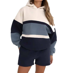 Sudadera con Capucha Corta de Bloques de Color Bordados Personalizados OEM |   Sudadera Deportiva Casual Extra Grande de Lujo para Mujer, Mezcla de Poliéster/Algodón, Personalizable - Product Image 1