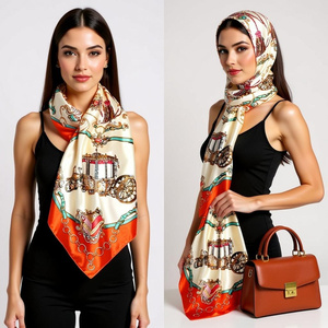 Sciarpa Quadrata in Seta Personalizzata Arancione Royal Carriage 90cm, <span class=keywords><strong>Hijab</strong></span> in Raso, Scialle alla <span class=keywords><strong>Moda</strong></span> per Donne - Product Image 1