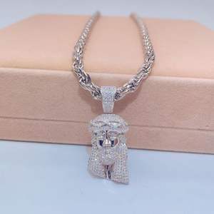 Diamante Jesús Colgante en Plata de Ley 925-Oro Blanco Acabado Hip Hop Joyería - Product Image 3