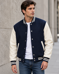 Chaqueta Bomber Varsity para Hombre, Cuello Alto, Bordada, con Parches de Lana, Ropa de Invierno, Estilo Urbano - Product Image 2