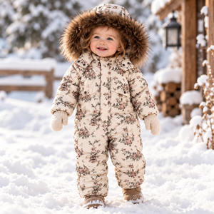 Tuta Invernale per Bambini con Stampa Floreale e Cervo, Imbottita con Cappuccio e Bordo in <span class=keywords><strong>Pelliccia</strong></span> Sintetica, Calda per Neonati e Bambini, Personalizzabile all'Ingrosso - Product Image 2