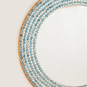 Espejo de pared de nácar hecho a mano decoración sala de estar con mimbre decoración de espejo de pared de mediados de siglo de Vietnam - Product Image 2