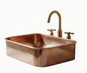 Évier de cuisine en cuivre martelé fait main, design moderne, surface brossée, installation sur plan, vasque simple - Product Image 2