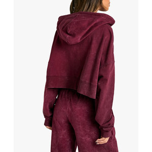 Custom Women's Cotton <b>Crop</b> <b>Zip</b> <b>Up</b> Hoodie Casual Oversized Hooded Sweatshirt Streetwear Wholesale - Product Image 6