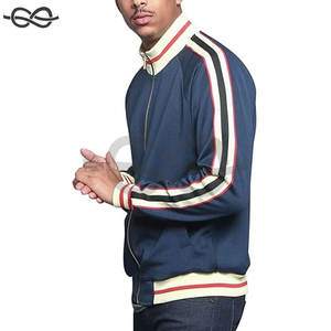 Chaqueta deportiva con cremallera de estilo de marca de lujo a rayas sólidas de tres colores para hombre, ropa informal, chaqueta deportiva ajustada a la moda atlética - Product Image 4