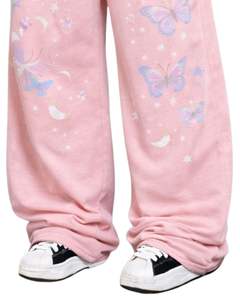 Pantalons de survêtement à jambes larges personnalisés avec imprimé papillon rose et lune, pantalons de survêtement en molleton surdimensionnés mignons pour femmes, streetwear, OEM ODM personnalisé - Product Image 2