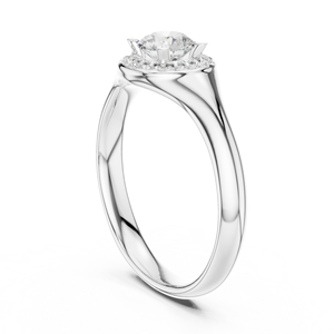 Bague de fiançailles en diamant halo taille ronde avec sertissage classique à griffes |   Bijoux de mariée sur mesure de la meilleure qualité - Product Image 3
