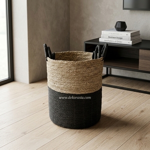 Set 2 Colorful Natural <b>Seagrass</b> <b>Storage</b> <b>Baskets</b> Rope Handles Eco-Friendly Multifunction Woven Household <b>Storage</b> Home Decor - Product Image 6