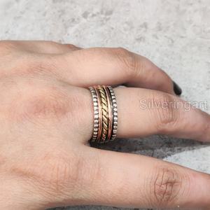 Bague de yoga multi-tons en argent sterling 925 Bague de pouce pour femme Fidget Handmade Jewelry Fine Anxiety Mens Spinner Ring - Product Image 1