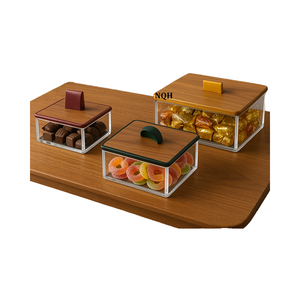 Ensemble de 3 pots de rangement carrés en acrylique Ramadan 2026 avec couvercles en bois et incrustations de nacre, faits à la main, hermétiques pour aliments secs - Product Image 1