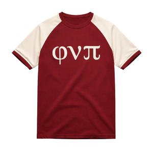 T-shirt Raglan Premium Phi Nu Pi Krimson, taille standard, coton de qualité supérieure, coupe athlétique, vêtements brodés de la fraternité grecque - Product Image 4