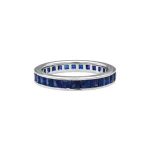 Anillo de Eternidad de Plata de Ley con Zafiro Azul Corte Cojín, Joyería Elegante con Piedras Preciosas Sin Níquel para Mujer, Anillo de Boda de Lujo - Product Image 1