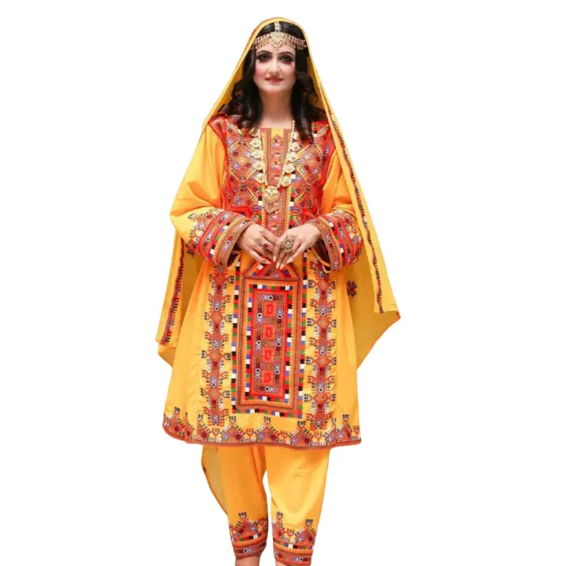 באלוצ'י אופנה אתנית שמלת ארוכה שמלת תרבות באלוצ'י אופנה ללבוש שמלה טרנדית עליונה שמלת טוניקה ג'יפסי שבטי בנג'רה קוצ'י OEM