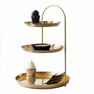 Nuevo Soporte de Servicio Escalonado Rústico Dorado de Metal <span class=keywords><strong>para</strong></span> Cupcakes, Bandeja Escalonada de Metal <span class=keywords><strong>para</strong></span> Cocina, Sala de Estar, Joyería - Product Image 2
