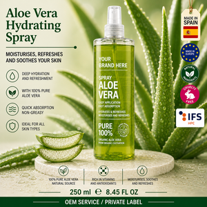 Spray d'aloe vera pur en marque privée 250 ml OEM |   Spray hydratant et apaisant pour la peau bio |   Soins pour peaux sensibles Espagne UE - Product Image 1
