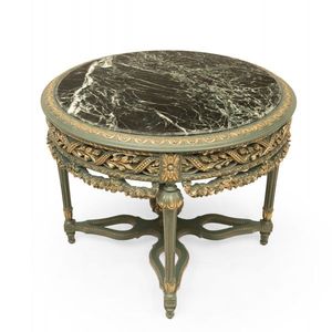 Classic Luxury Entryway <b>Table</b> With Marble Top And Antique Green Finish - Product Image 3