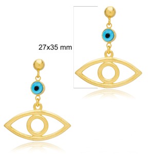 Boucles d'oreilles clous œil perlé bleu plaqué or 22 carats, bijoux turcs faits à la main en argent sterling 925, vente en gros - Product Image 2