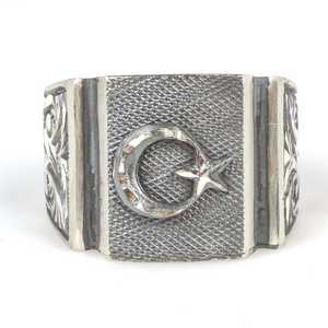 Men's 925 Sterling <b>Silver</b> <b>Ring</b> with Crescent Moon and Star Design Rectangular Stone Islamic Religious Symbol for Gift - Product Image 4