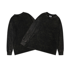 Vintage <b>Black</b> Acid Wash Winter <b>Sweatshirt</b> for Men Long Sleeve Oversized Pullover Custom Logo Digital Printing OEM ODM Streetwear - Product Image 3