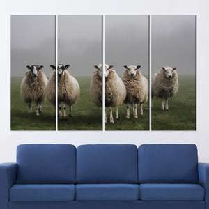 Toile imprimée : élégante impression artistique de moutons, design animalier de style ferme, lot de 4 toiles - Product Image 1
