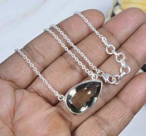 925 Sterling Silver Handmade Fine Jewelry Poire Facettes Cut Vert Améthyste Pierres Précieuses Naturelles Lunette Réglage Classique Mariages - Product Image 1